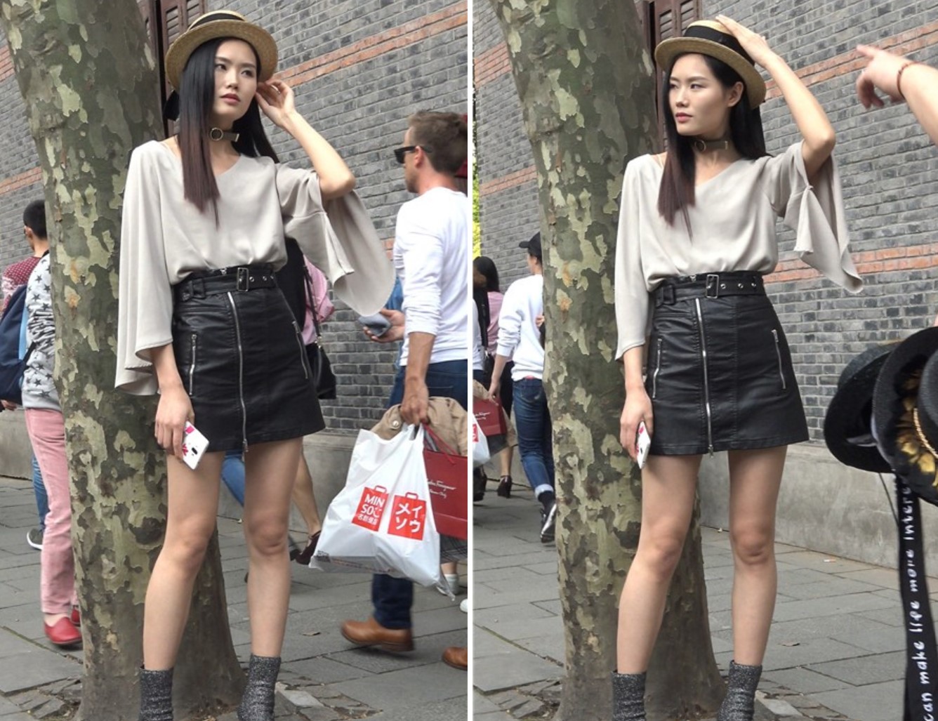 4k-蓝色牛仔裤+皮裙街拍大美女 [1.10 GB]