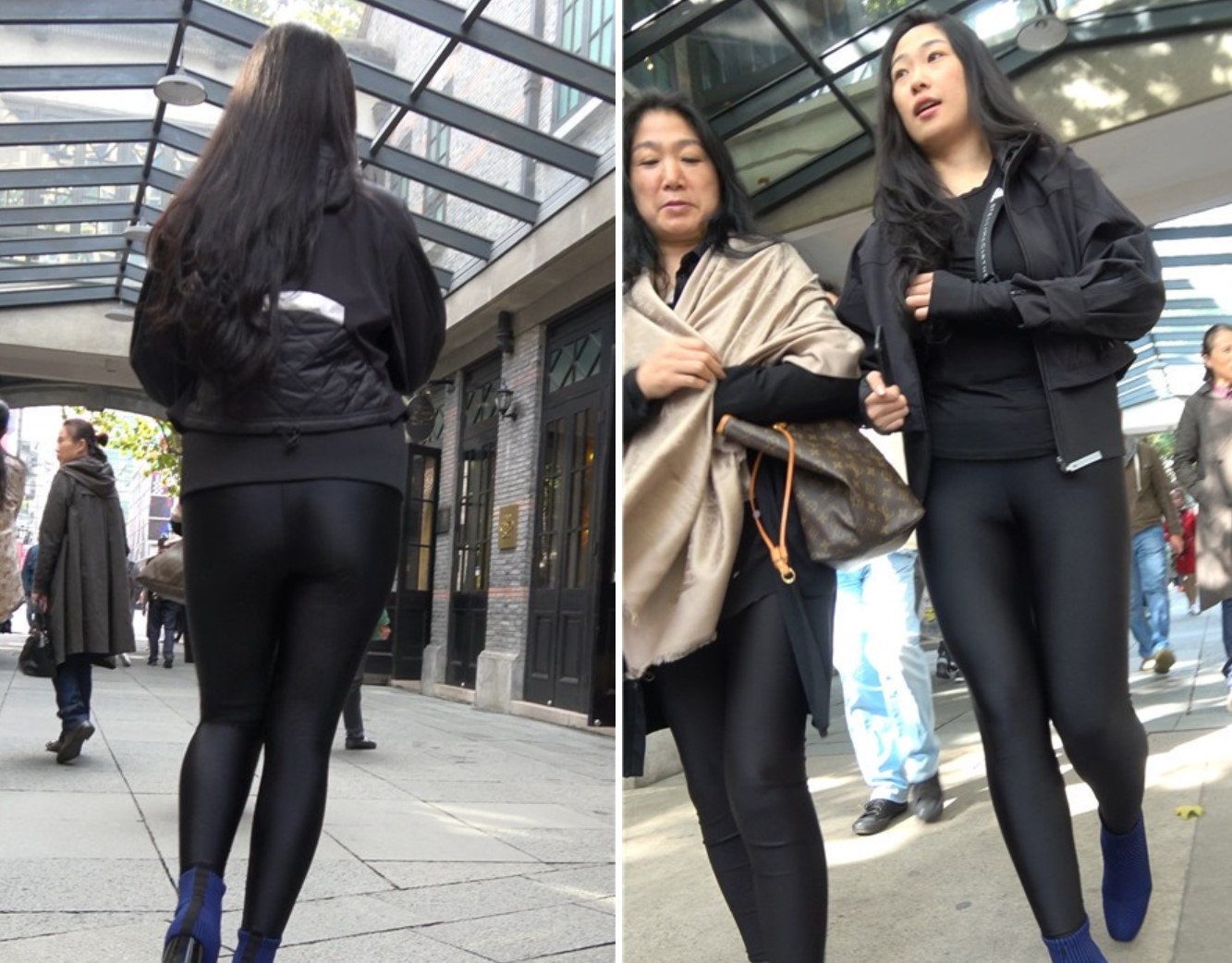 4k-黑色外套、弹力裤、蓝短靴街拍美臀美女 [1.25 GB]