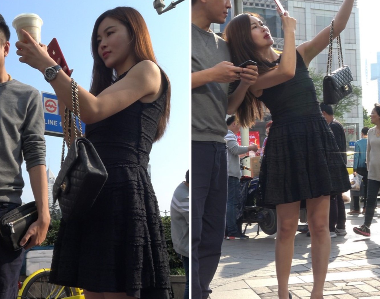 4k-黑色连衣裙高跟鞋街拍美女 [1.43 GB]