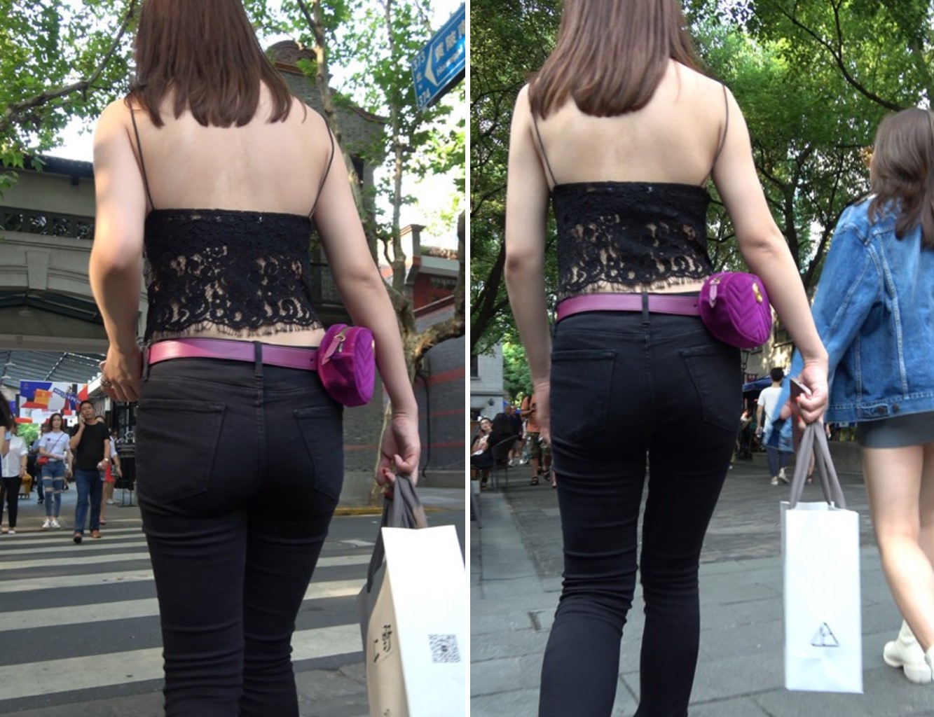 4k-蕾丝镂空吊带装紧身裤街拍美女 [1.32 GB]