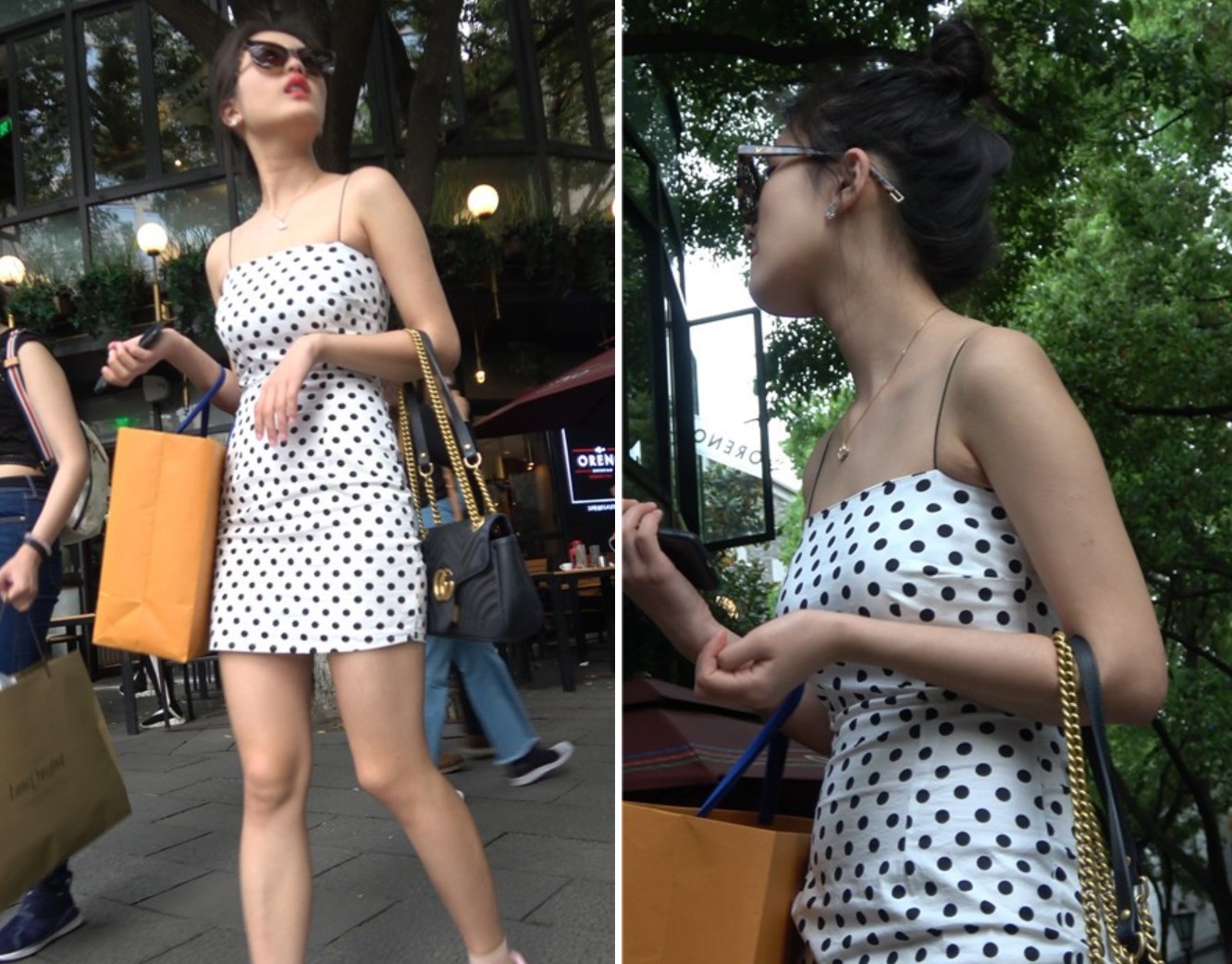 4k-斑点吊带连衣裙街拍美腿美女 [1.34 GB]