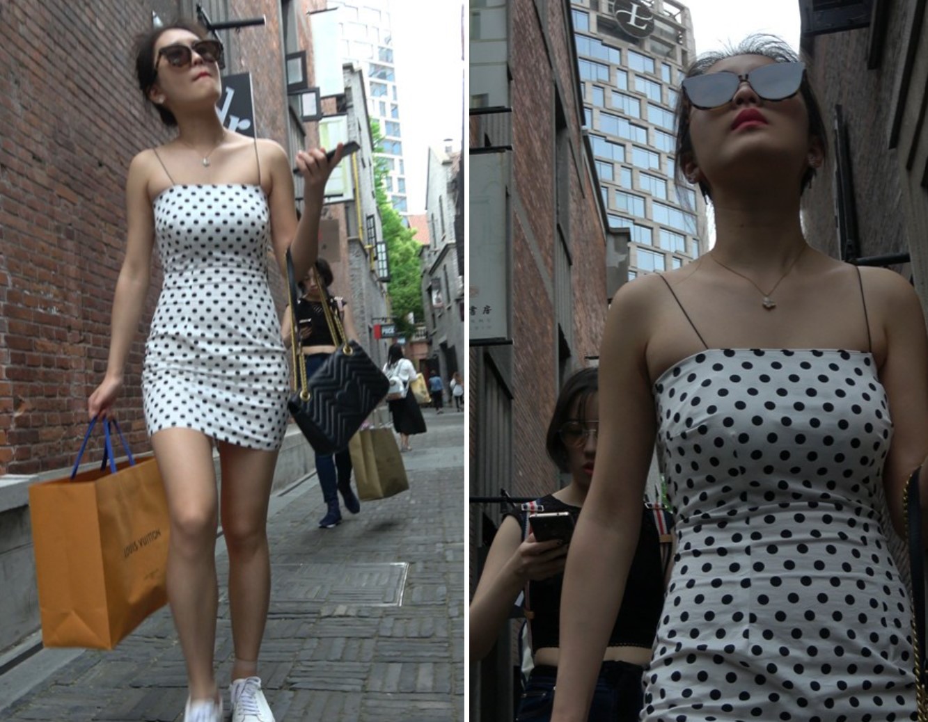 4k-斑点吊带连衣裙街拍美腿美女 [1.34 GB]