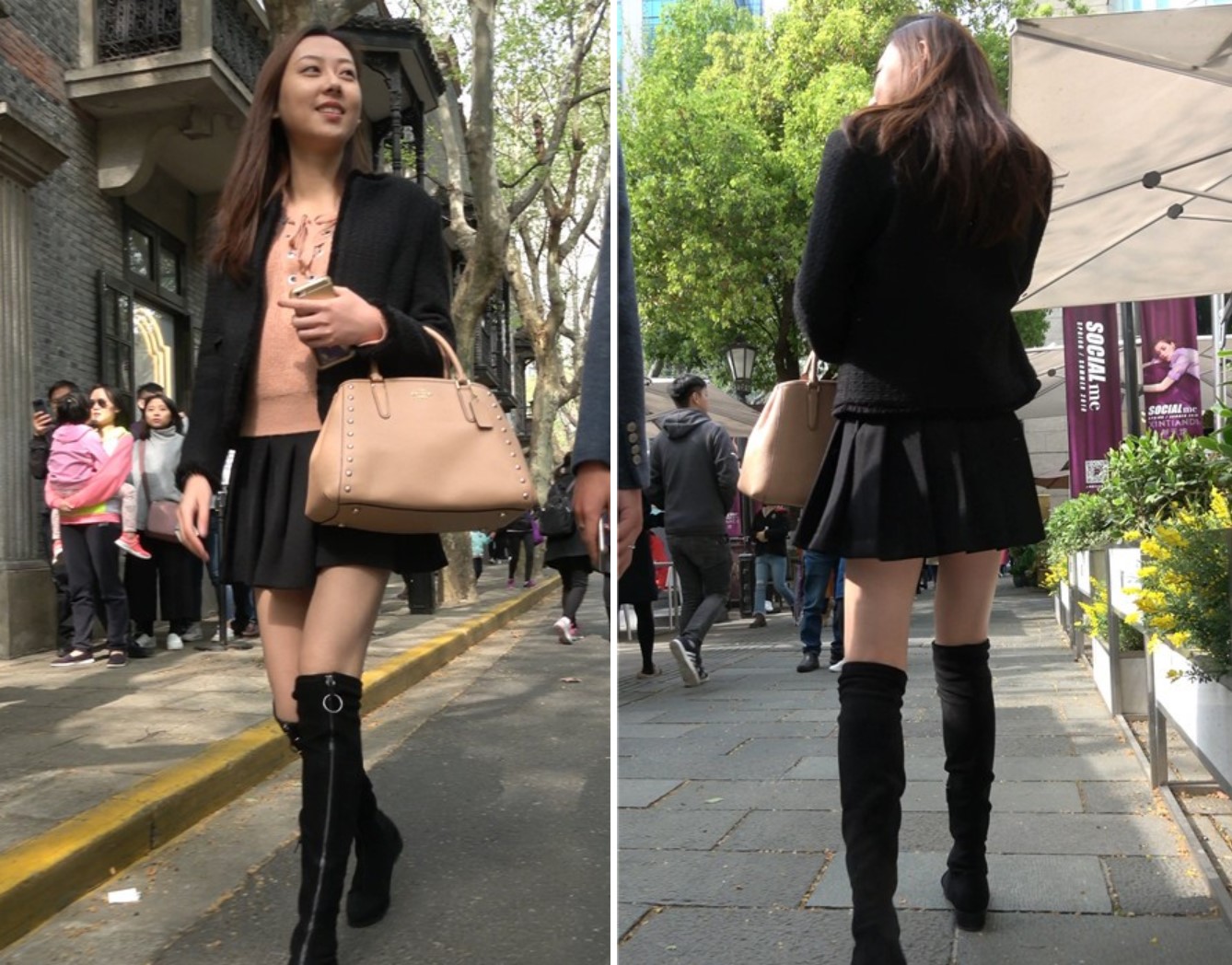 4k-黑色短裙长筒靴粉衣甜美街拍美女 [1.78 GB]