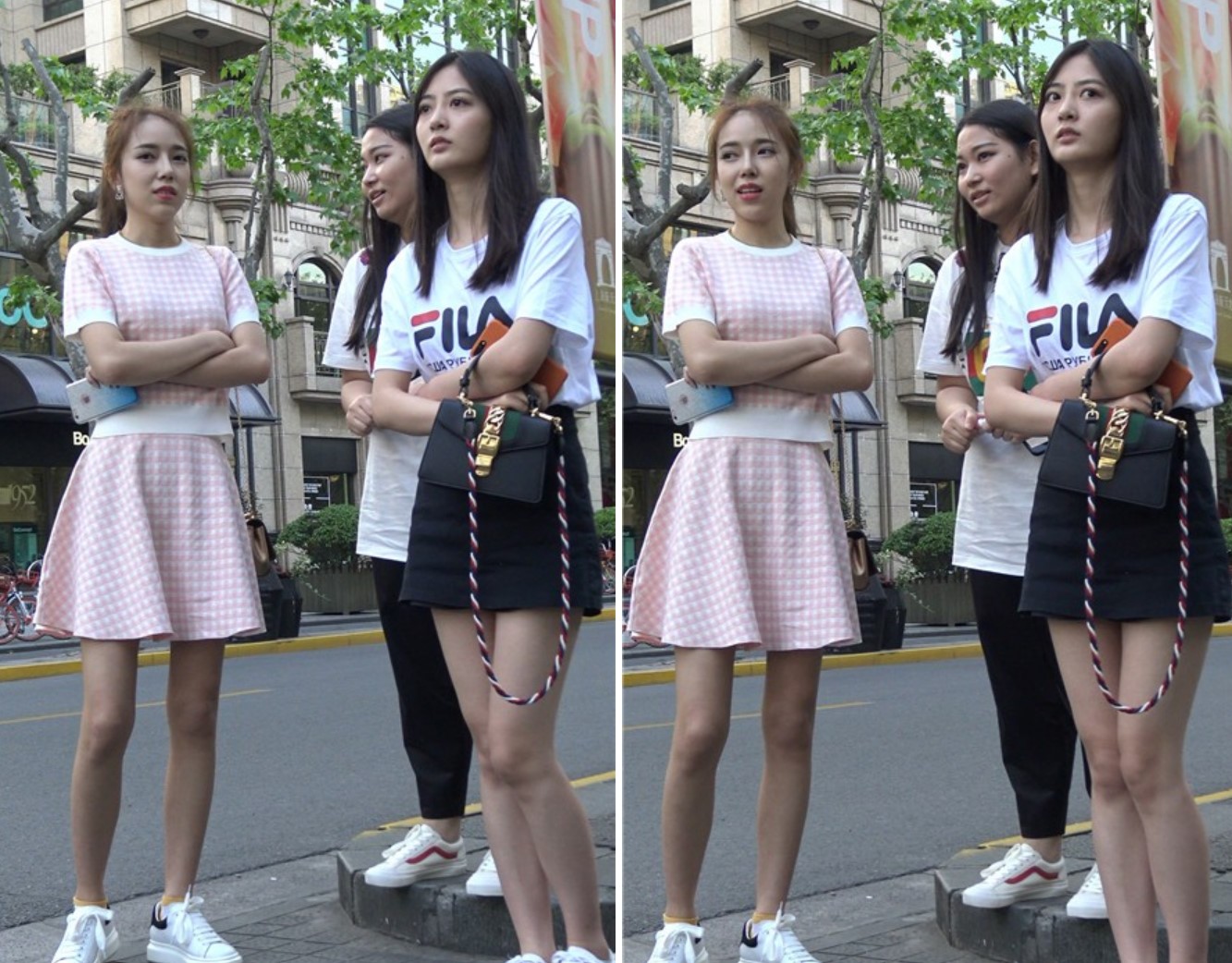 4k-粉色格子连衣裙天生丽质漂亮街拍美女 [781 MB]