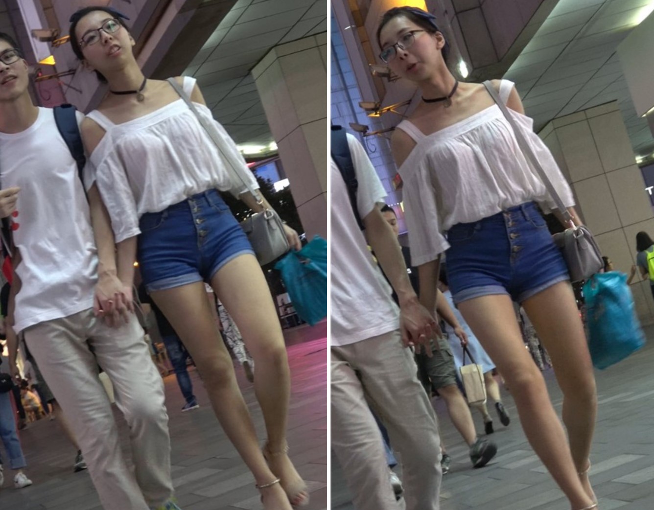 4k-高腰牛仔热裤白衬衫高挑街拍美腿 [975 MB]