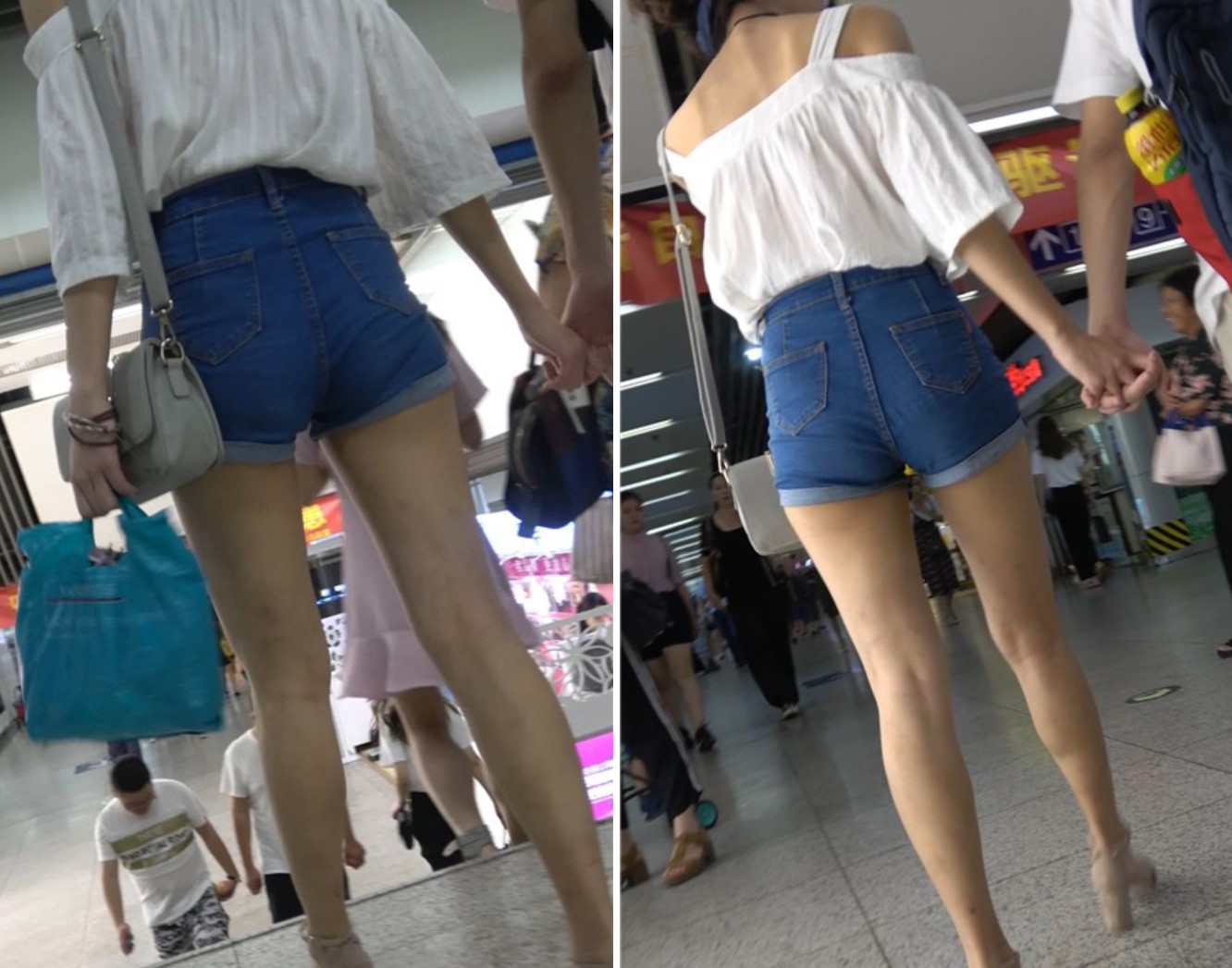 4k-高腰牛仔热裤白衬衫高挑街拍美腿 [975 MB]