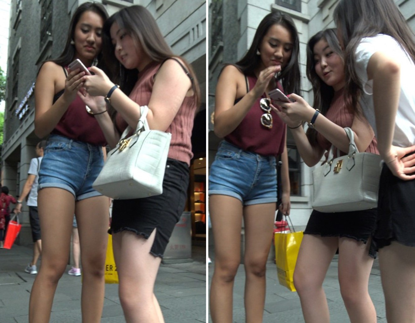 4k-高腰牛仔热裤背心长腿街拍美女 [504 MB]