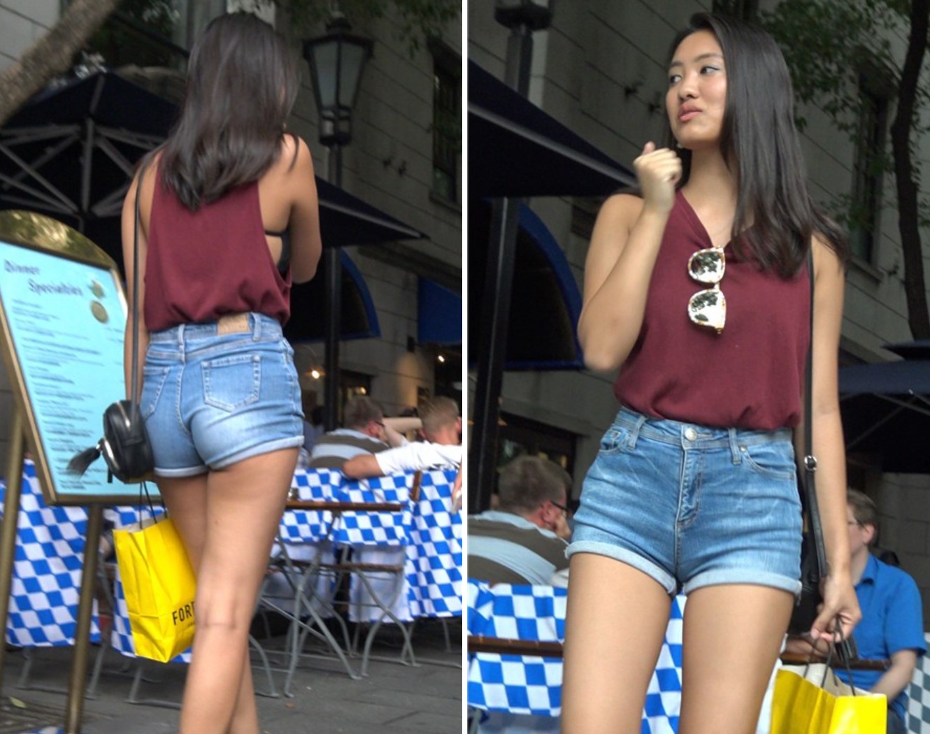 4k-高腰牛仔热裤背心长腿街拍美女 [504 MB]