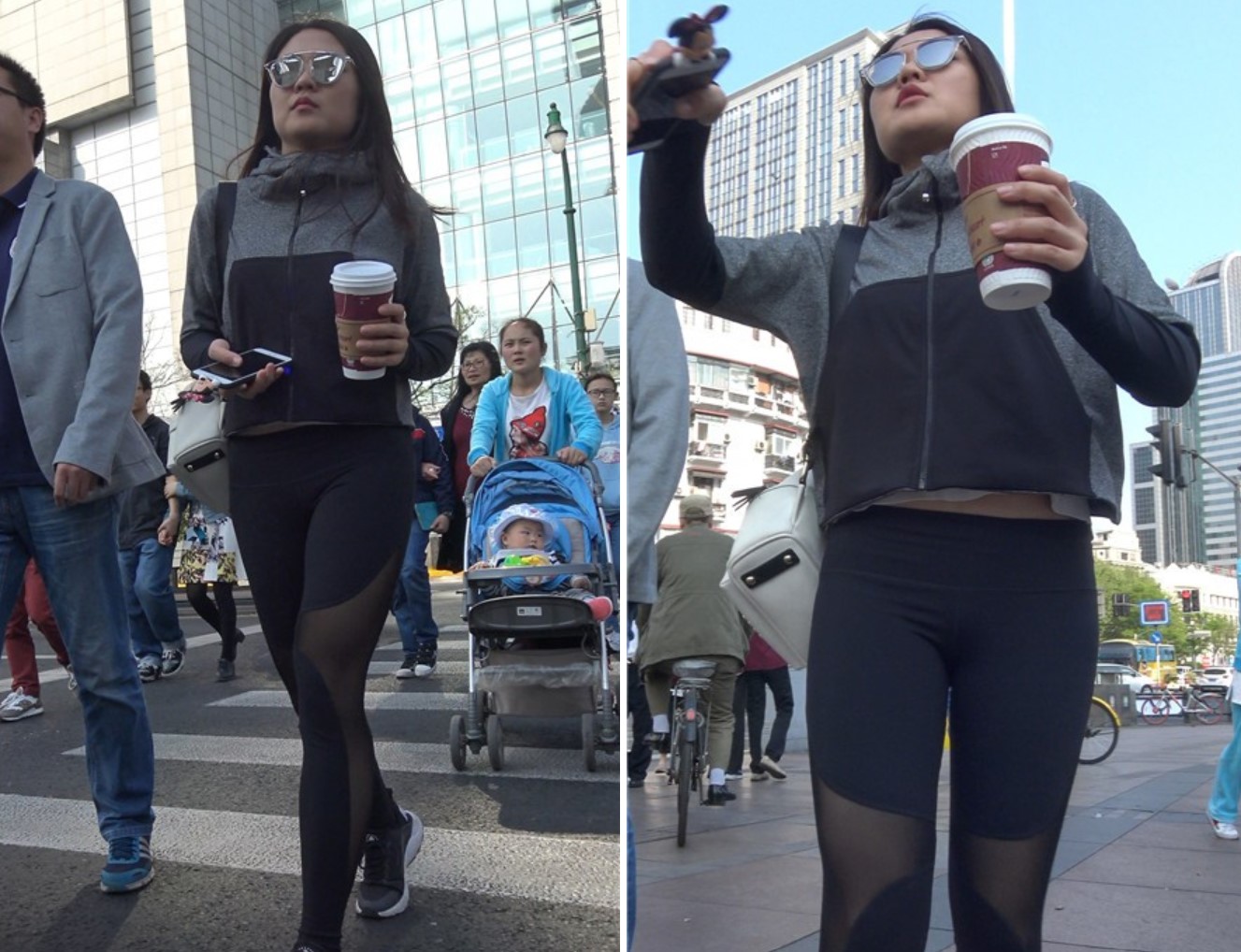 4k-黑色紧身弹力运动裤运动鞋丰臀街拍美女 [985 MB]