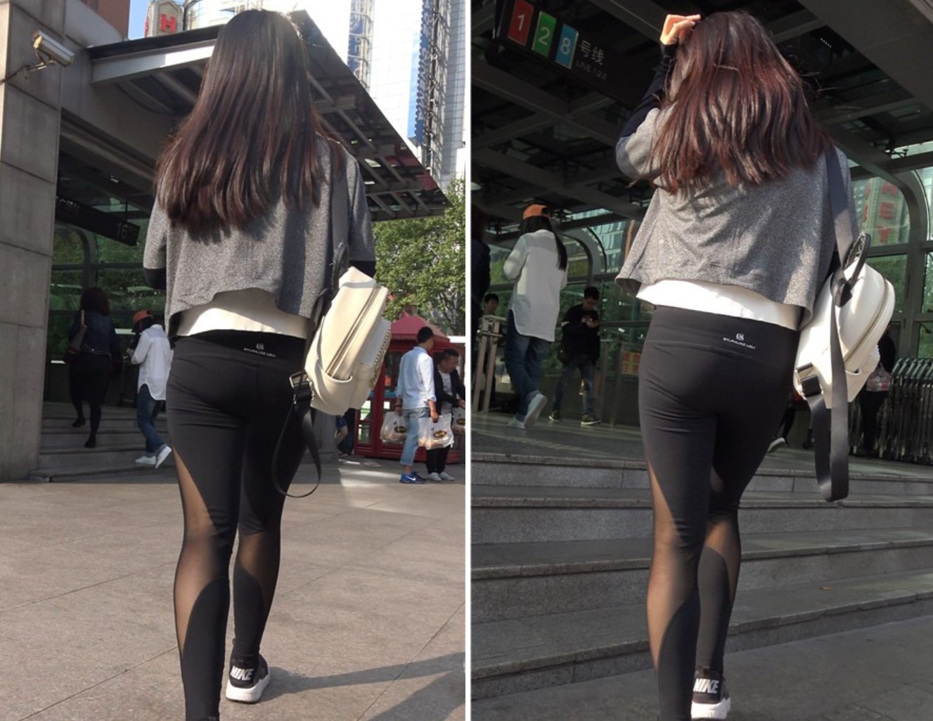 4k-黑色紧身弹力运动裤运动鞋丰臀街拍美女 [985 MB]