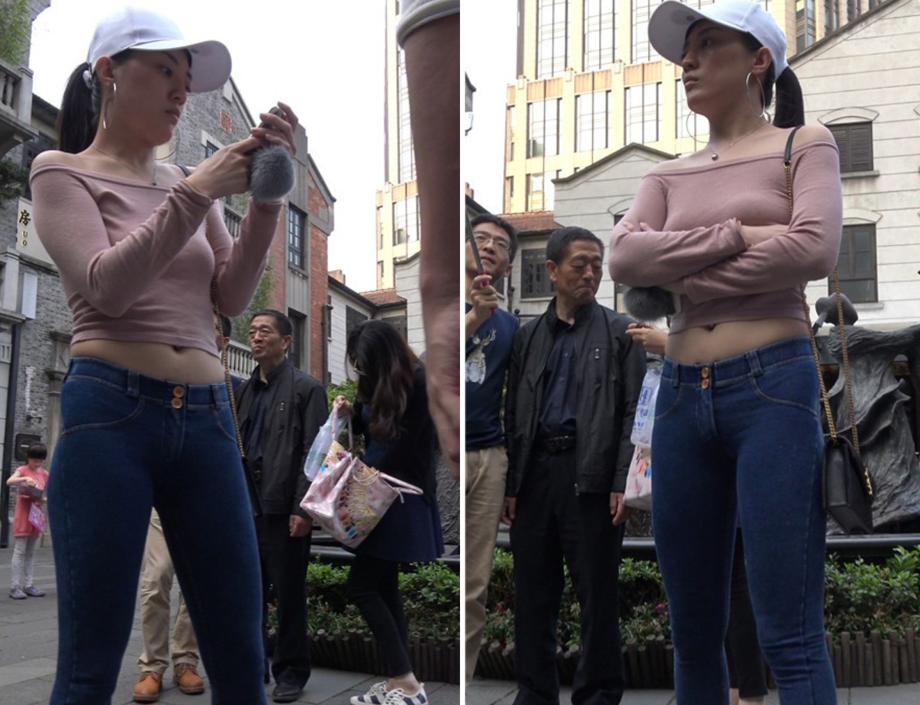 4k-极度紧绷蓝牛粉衣鸭舌帽街拍美女 [843 MB]