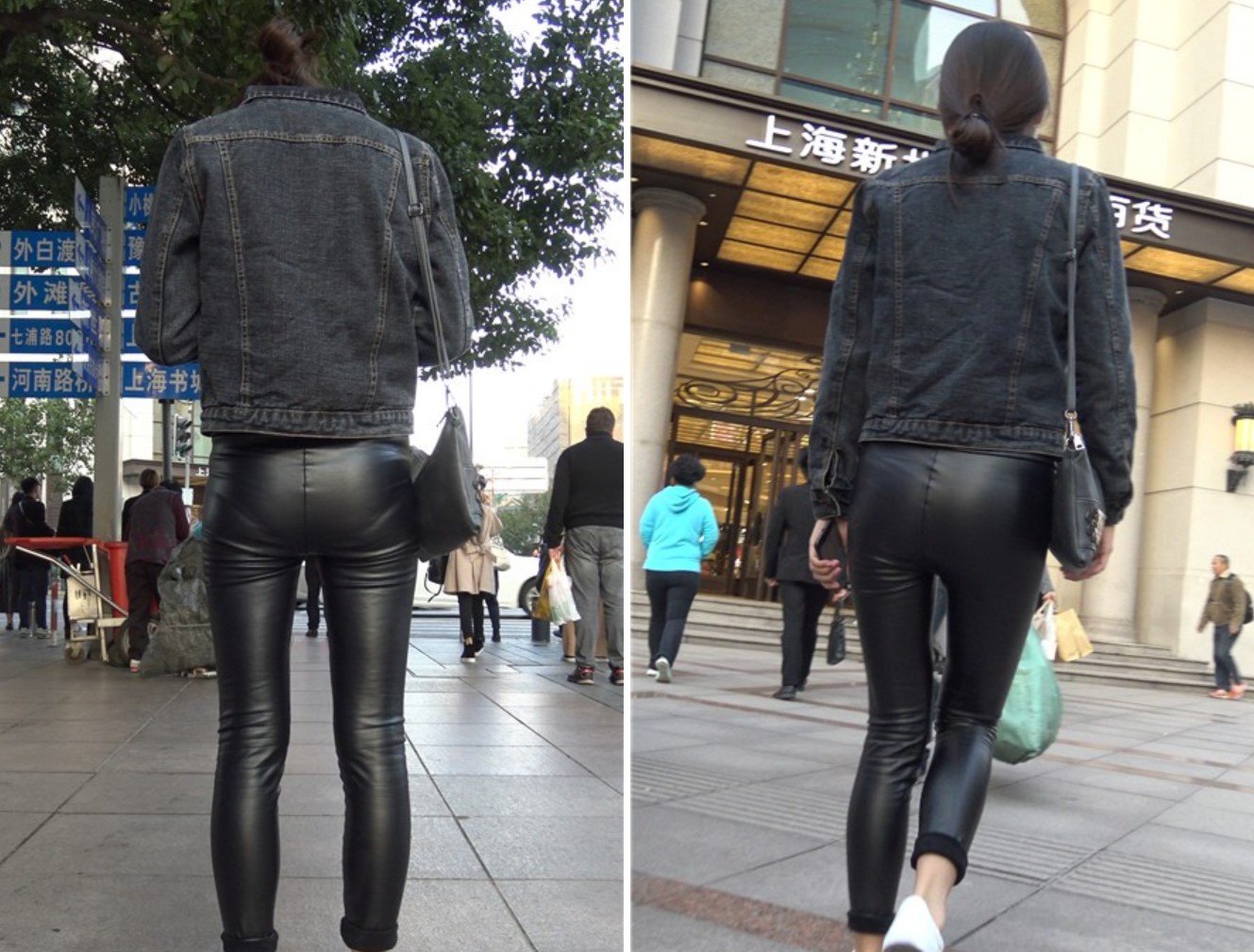 4k-街拍黑色紧身皮裤牛仔外套苗条身材美女第三集 [833 MB]