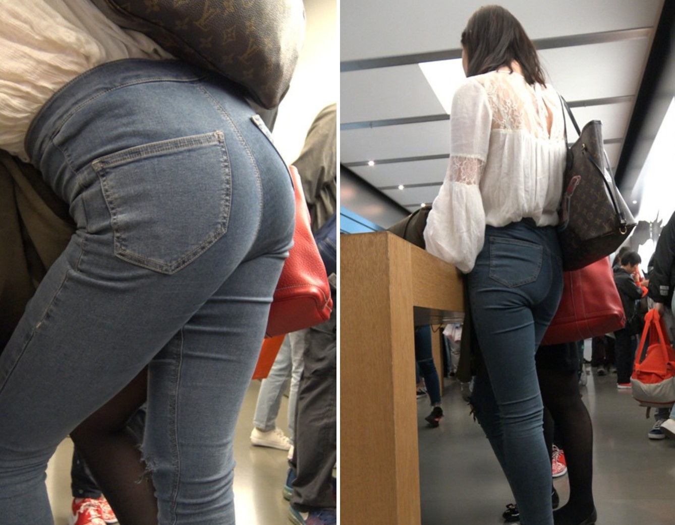 4k-破洞紧身蓝牛白衬衫街拍美臀姐姐 [1.04 GB]