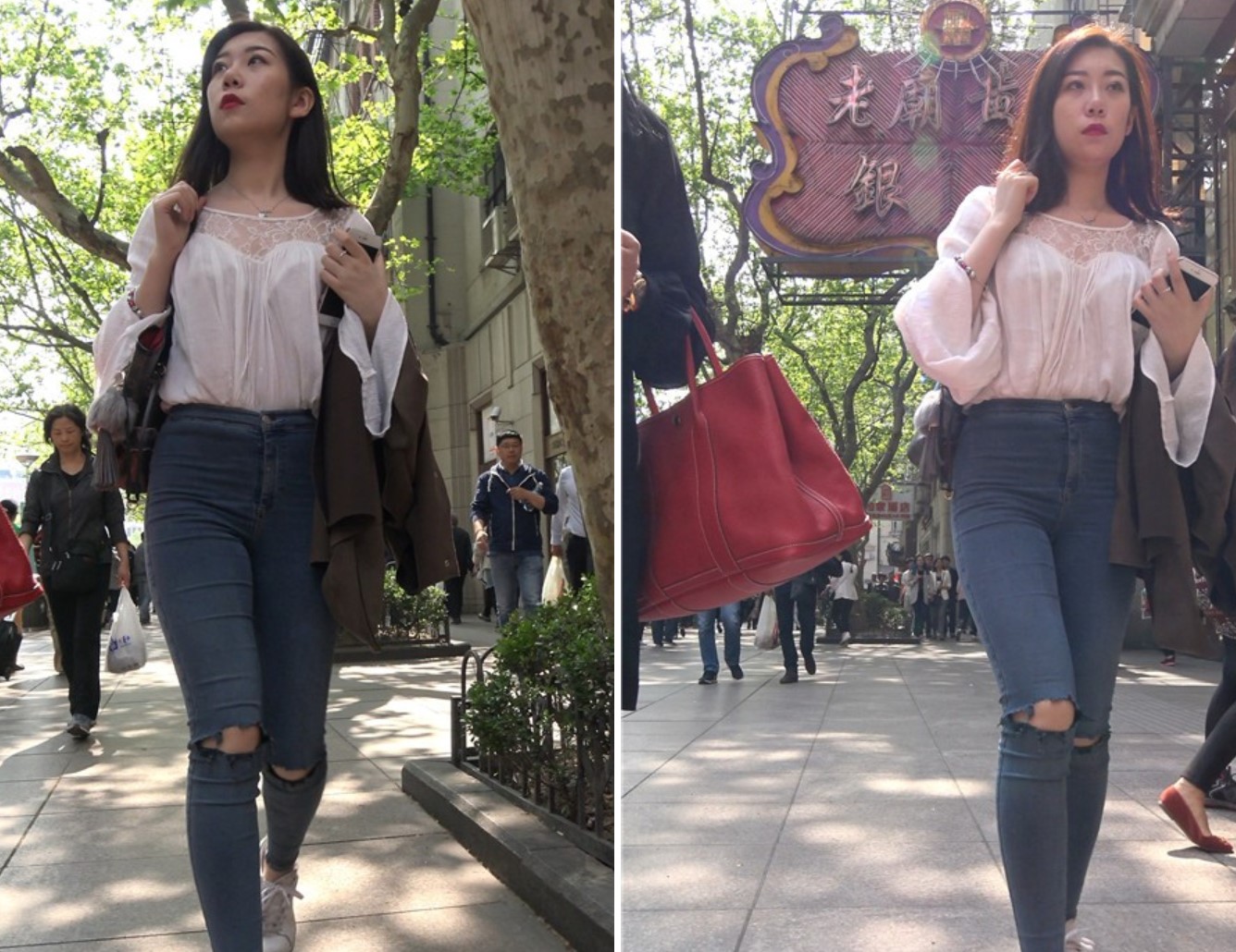 4k-破洞紧身蓝牛白衬衫街拍美臀姐姐 [1.04 GB]