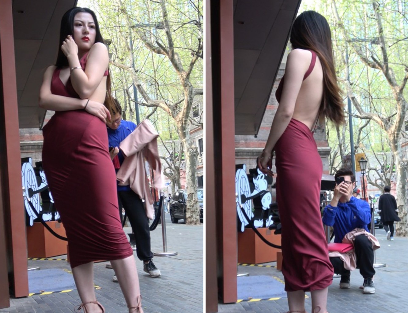 4k-超性感深红色露背裙街拍美女摆拍 [3.81 GB]