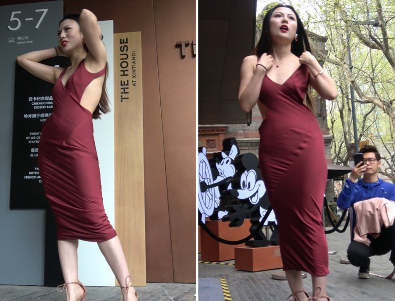 4k-超性感深红色露背裙街拍美女摆拍 [3.81 GB]