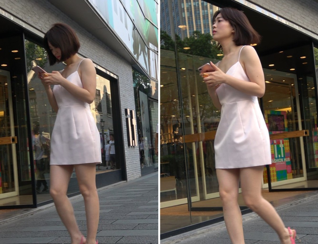4k-性感吊带裙极品粉色高跟鞋街拍美女 [1.15 GB]