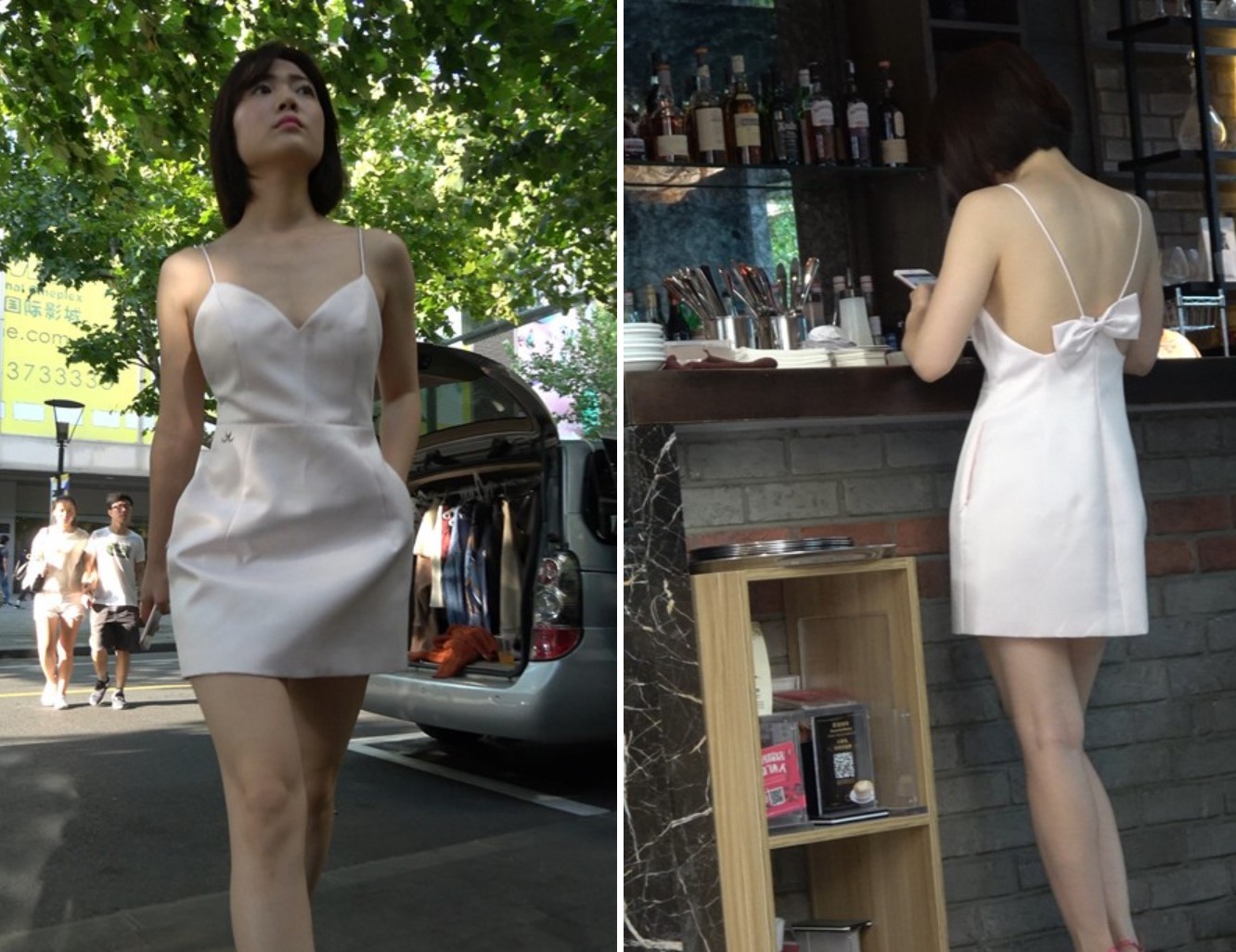 4k-性感吊带裙极品粉色高跟鞋街拍美女 [1.15 GB]