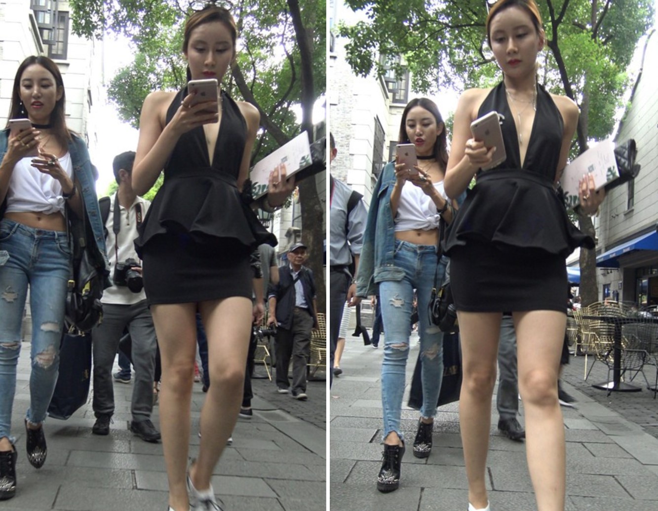 4k-超性感深V领包臀裙街拍美腿女神 [635 MB]