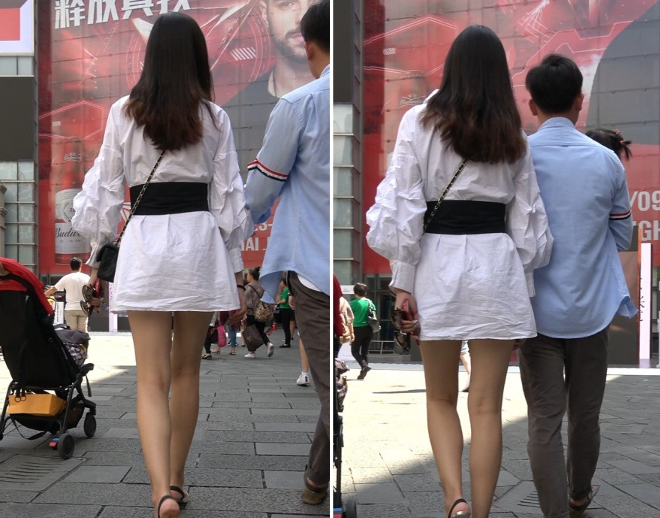 4K-天生丽质白色连衣裙街拍美腿气质小姐姐 [814 MB]