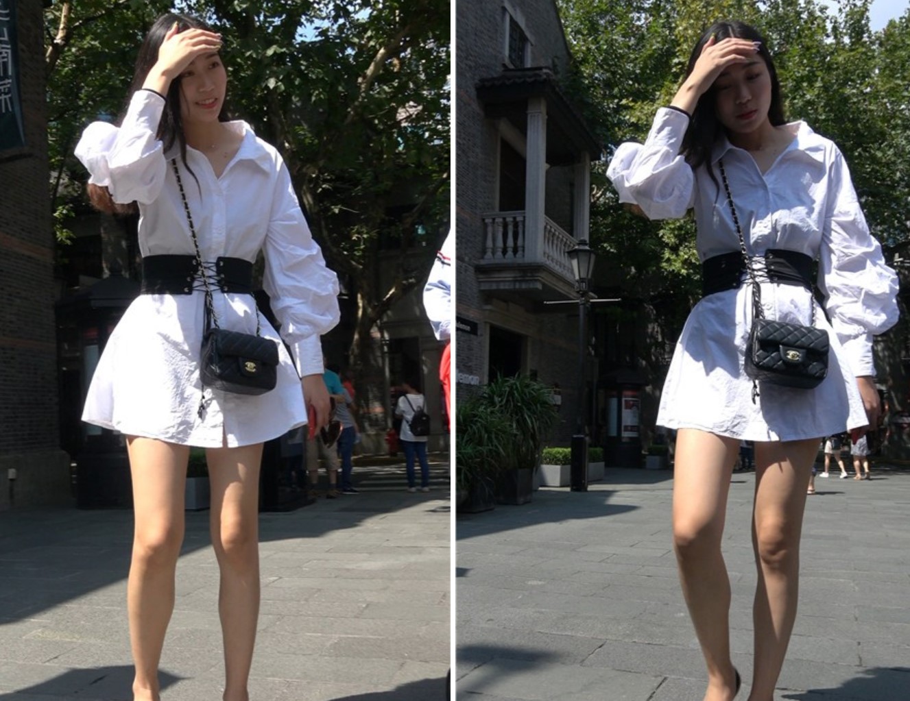 4K-天生丽质白色连衣裙街拍美腿气质小姐姐 [814 MB]