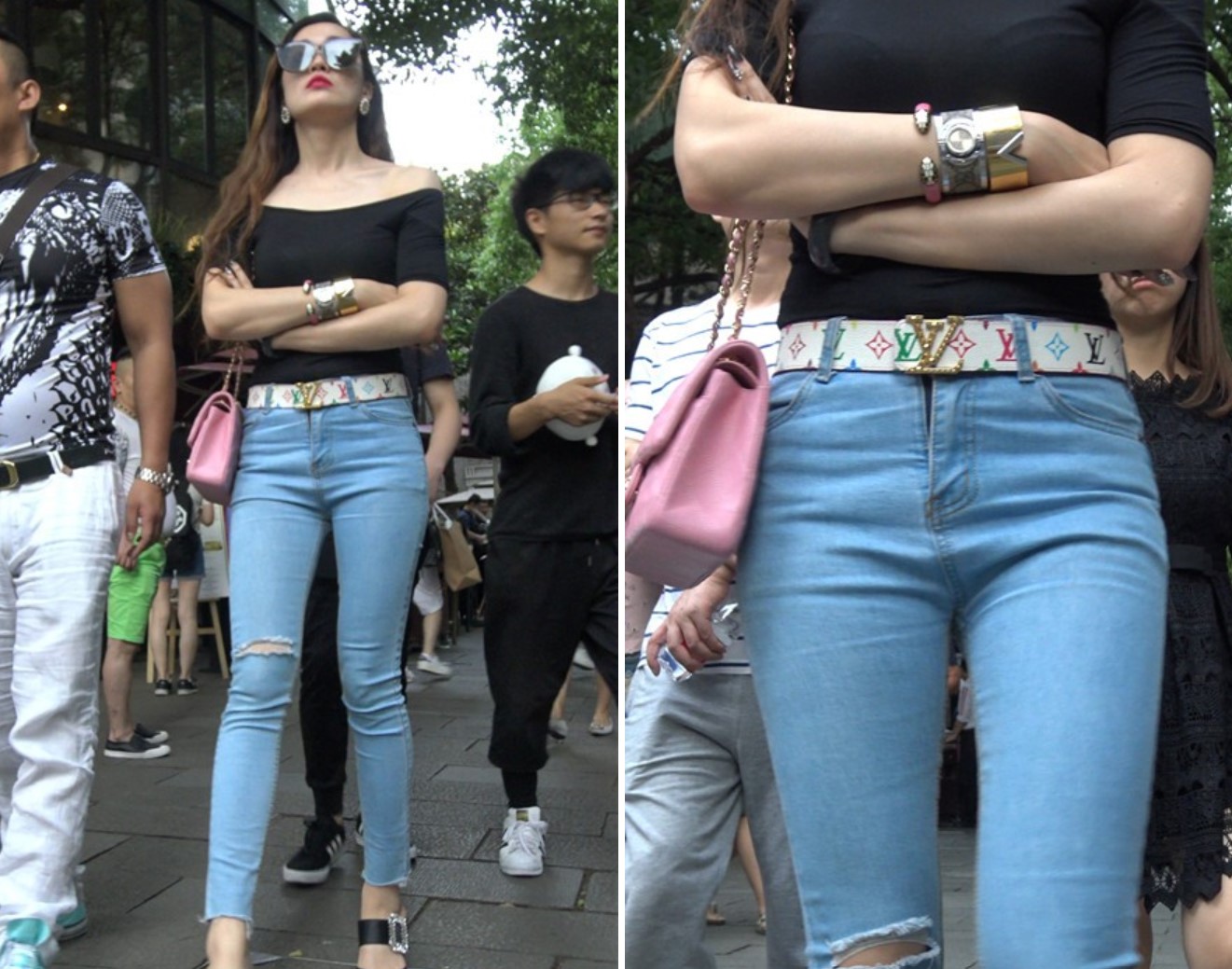 4K-街拍极品性感紧身蓝牛黑T恤大美女 [2.37 GB]