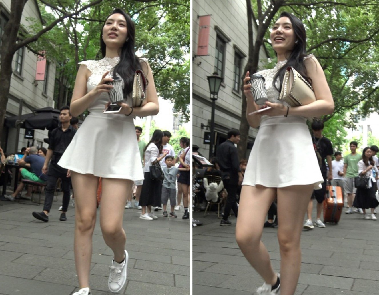 4K-性感好身材白色超短连衣裙街拍白富美美女 [621 MB]