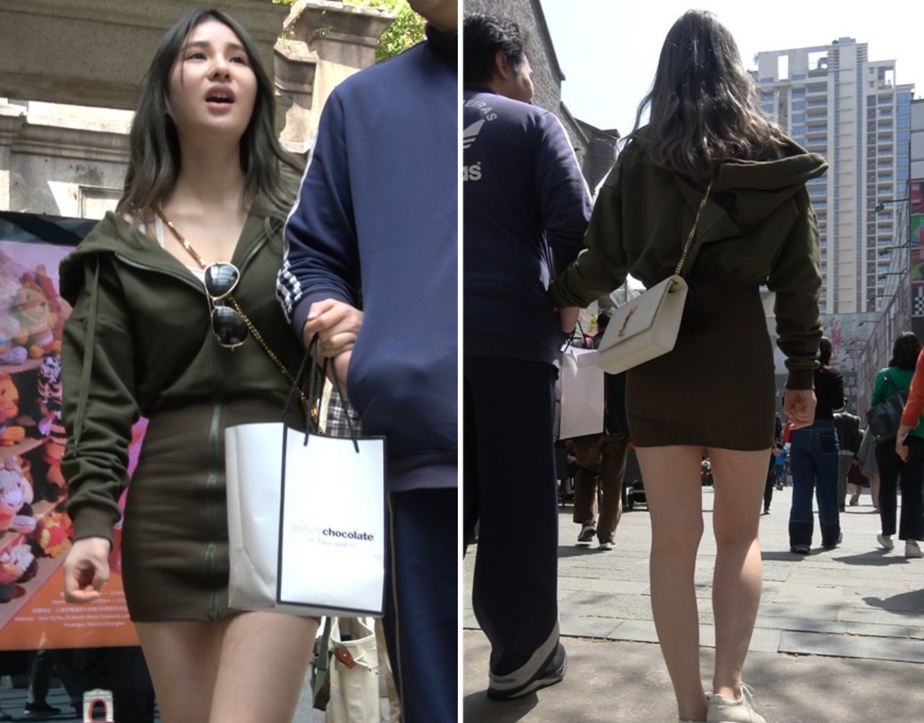 4K-性感墨绿色包臀裙街拍美腿美女逛街视频 [1.73 GB]