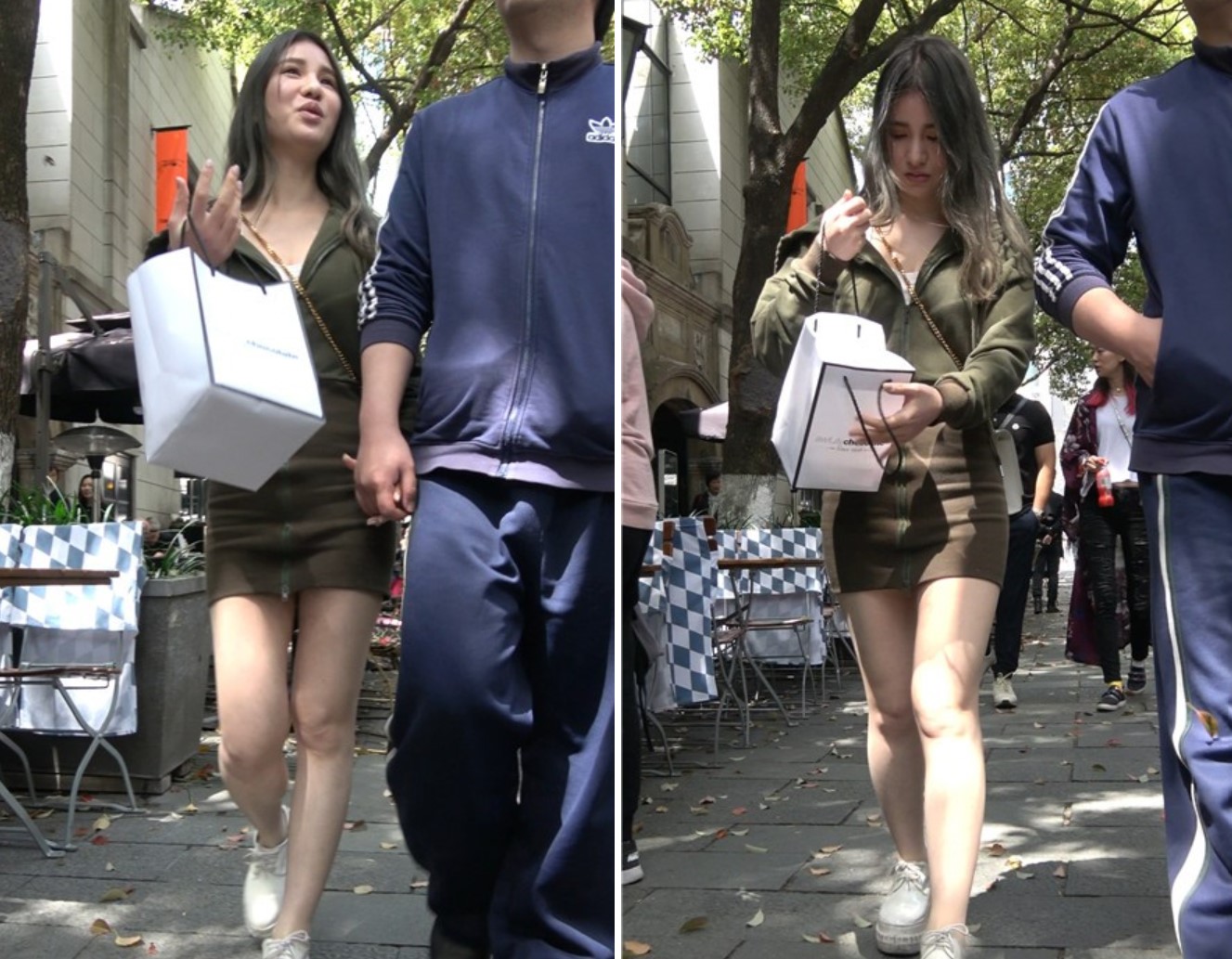 4K-性感墨绿色包臀裙街拍美腿美女逛街视频 [1.73 GB]