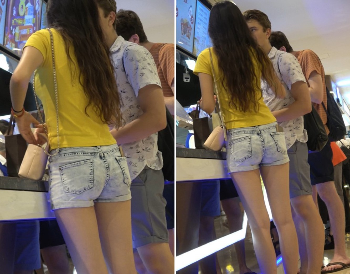 4K-超短紧身热裤黄色T恤衫苗条好身材美女姐姐 [609 MB]