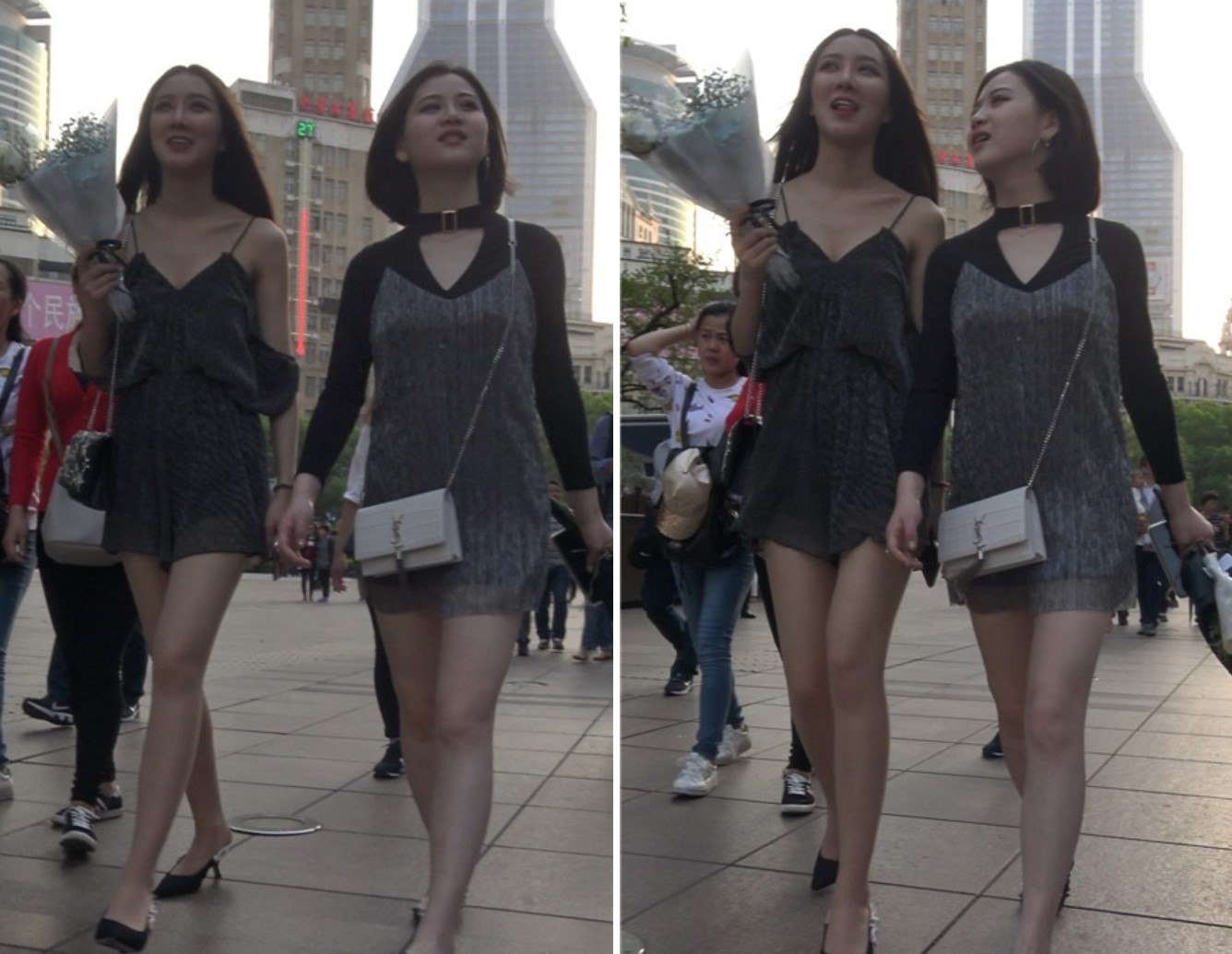 4K-超性感好身材包臀裙街拍美腿高跟鞋女神姐妹 [1.51 GB]