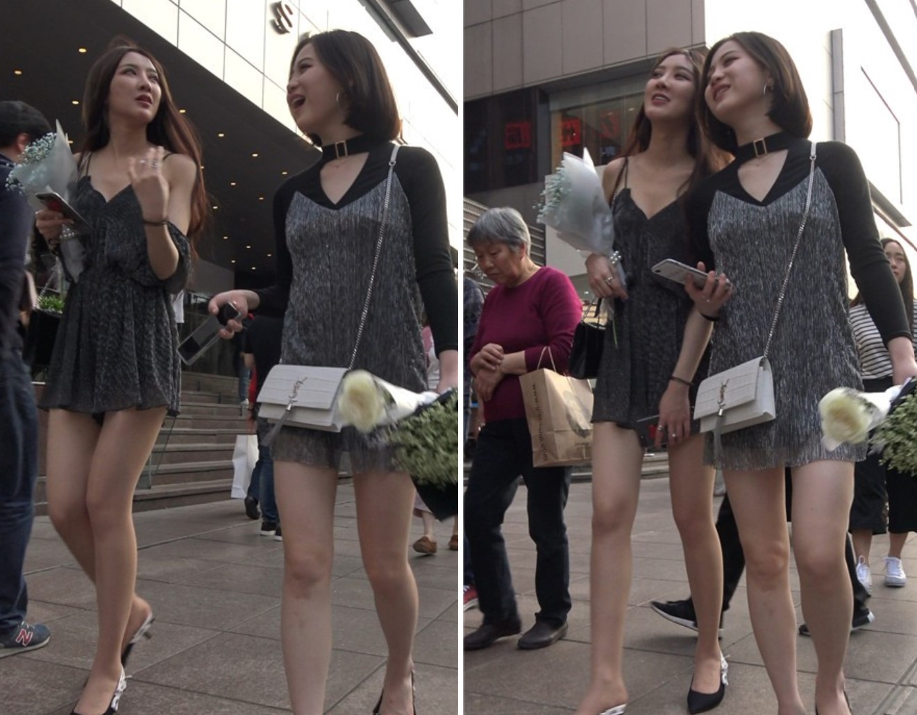 4K-超性感好身材包臀裙街拍美腿高跟鞋女神姐妹 [1.51 GB]