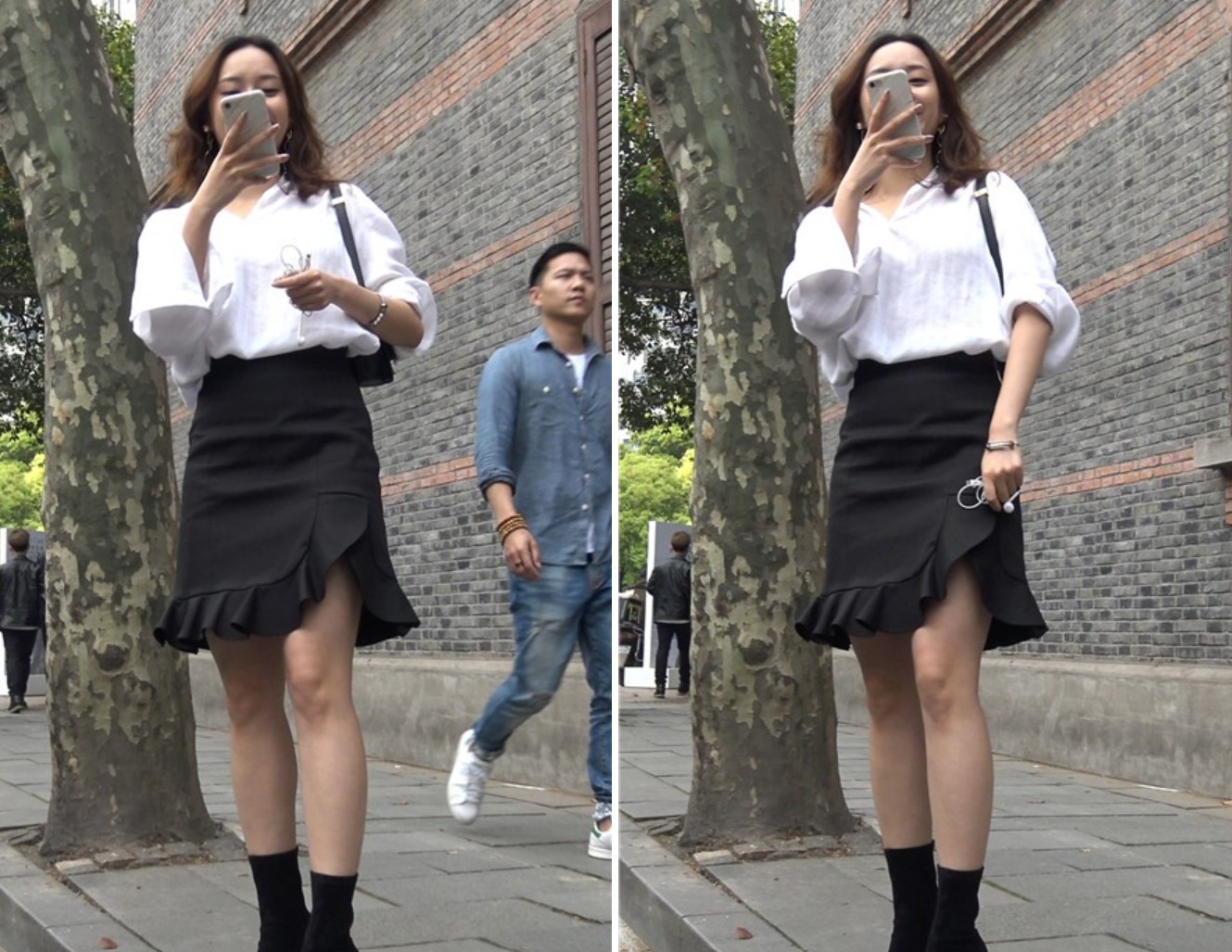 4K-白衬衫黑色包臀裙性感街拍美女姐姐 [518 MB]