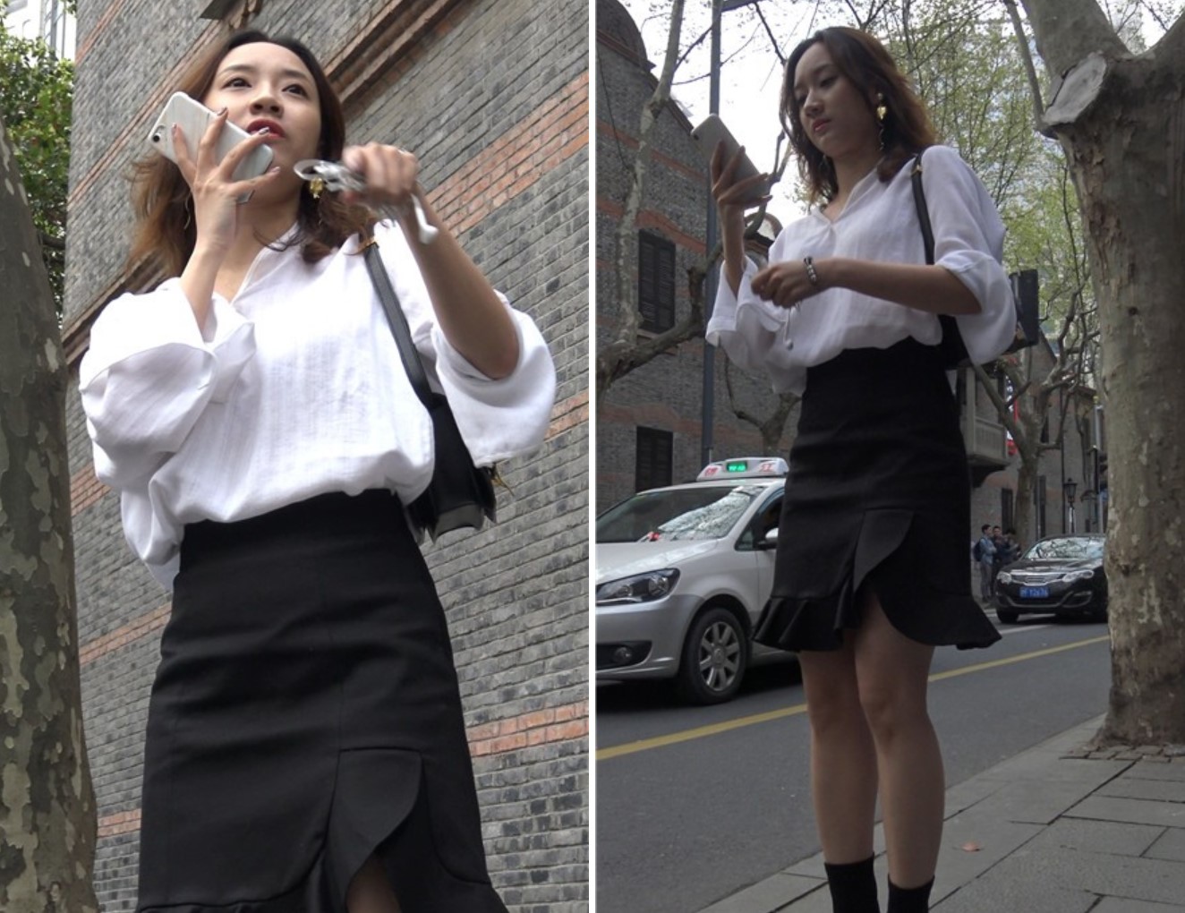 4K-白衬衫黑色包臀裙性感街拍美女姐姐 [518 MB]