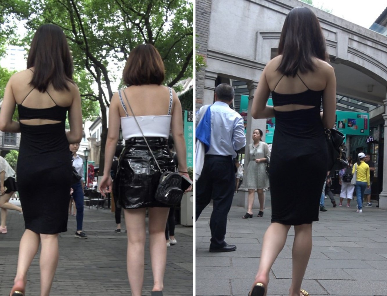 4K - 性感的包臀裙好身材街拍美女姐妹 [858 MB]