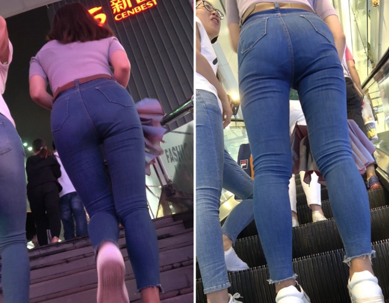 4K - 极品紧身蓝色牛仔裤街拍美臀丰满气质美女小姐姐[1.22 GB]