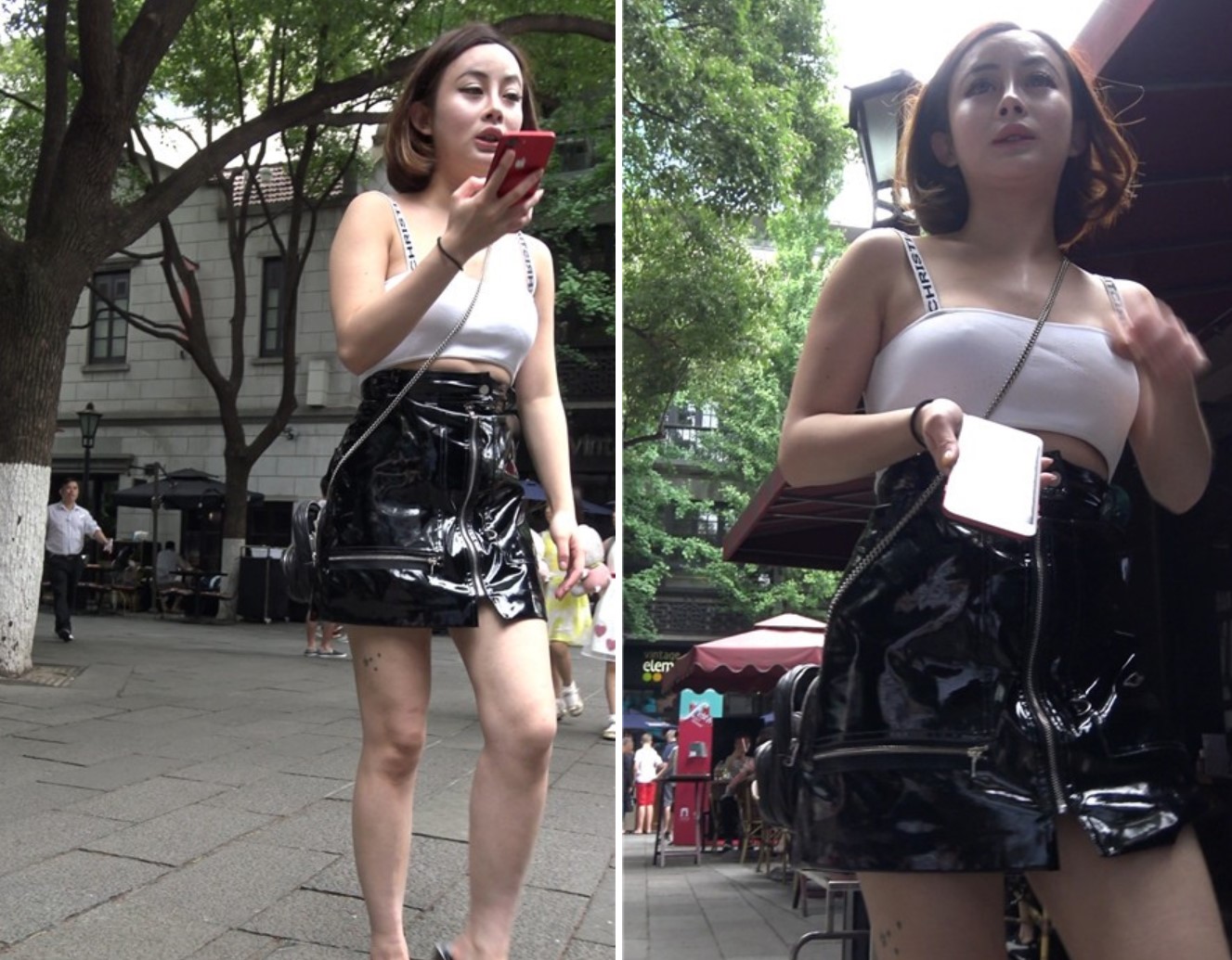 4K - 短衣性感抹胸包臀裙皮裙街拍美女第二集 [861 MB]