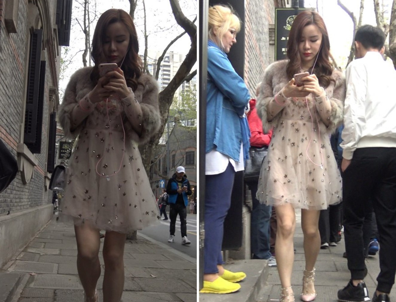 4K - 网红爆款高跟鞋连衣裙街拍美女 [466 MB]