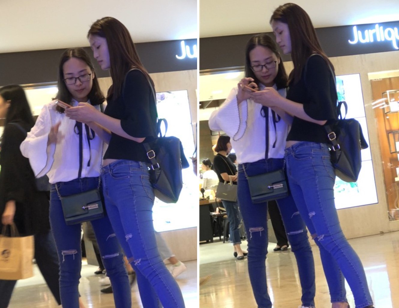 4K - 黑衣服紧身蓝牛街拍气质文静美女姐姐逛商场[0.97 GB]