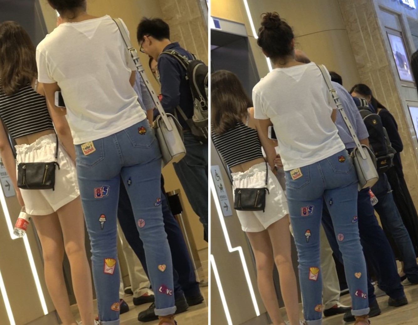 4K - 逛商场跟拍到两位非常极品的紧身蓝牛美女 [618 MB]