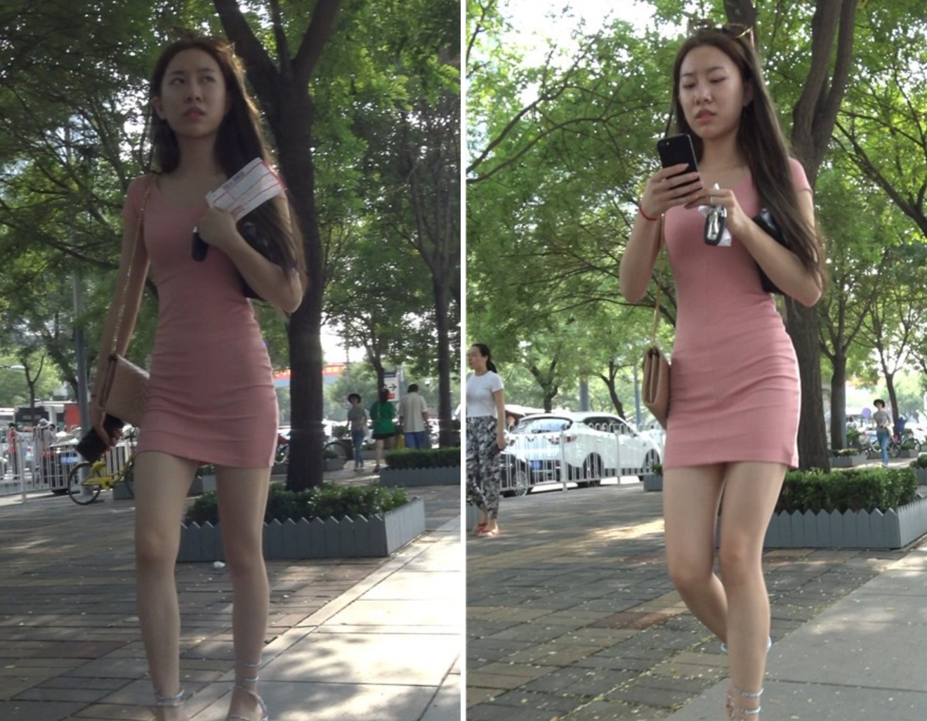 4K - 极品苗条身材街拍高颜值粉色包臀裙美女姐姐 [864 MB]