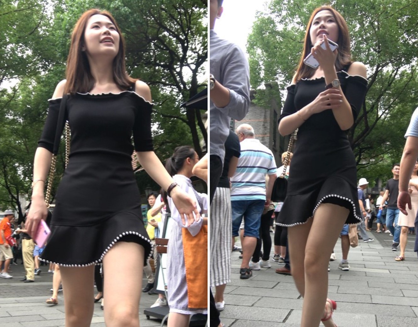 4K - 黑色连衣裙街拍甜美可人大美女 [914 MB]