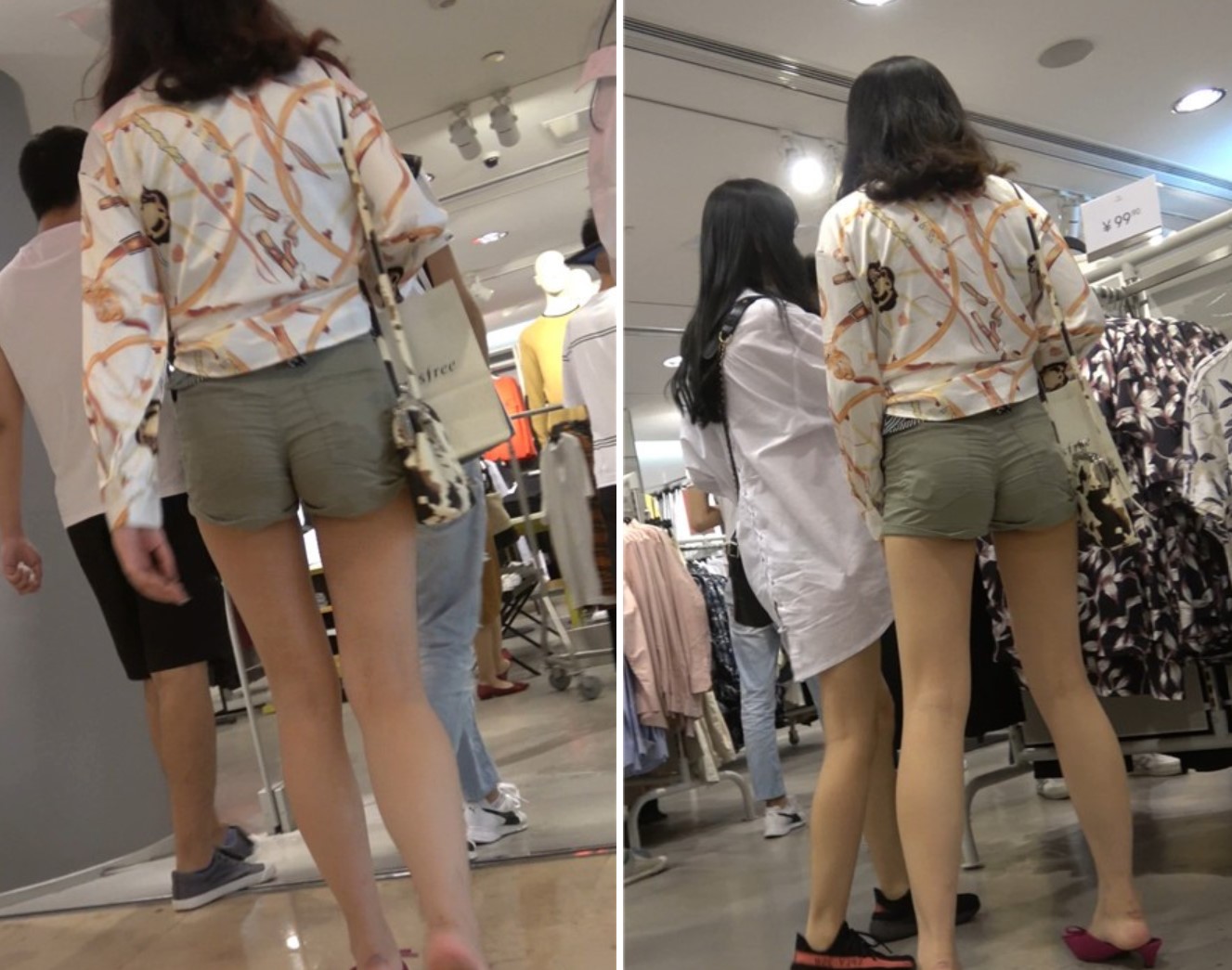 4K - 性感热裤大长腿气质街拍美女陪闺蜜逛商场 [479 MB]