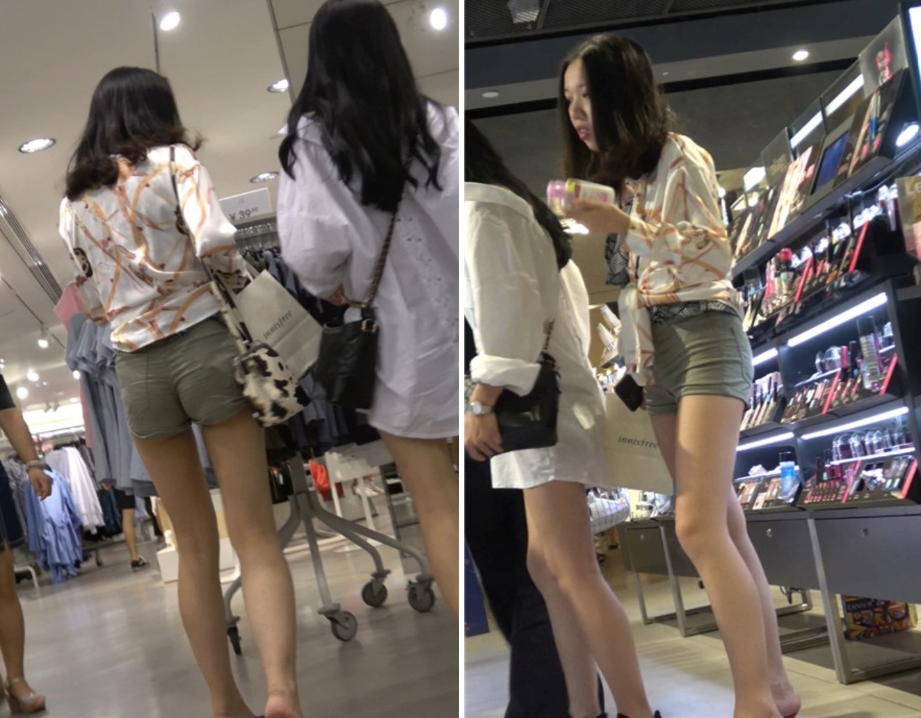 4K - 性感热裤大长腿气质街拍美女陪闺蜜逛商场 [479 MB]