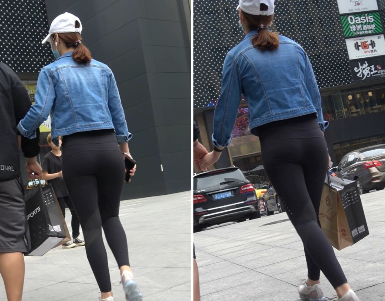 4K - 超紧身弹力裤牛仔外套街拍鸭舌帽小姐姐 [0.99 GB]