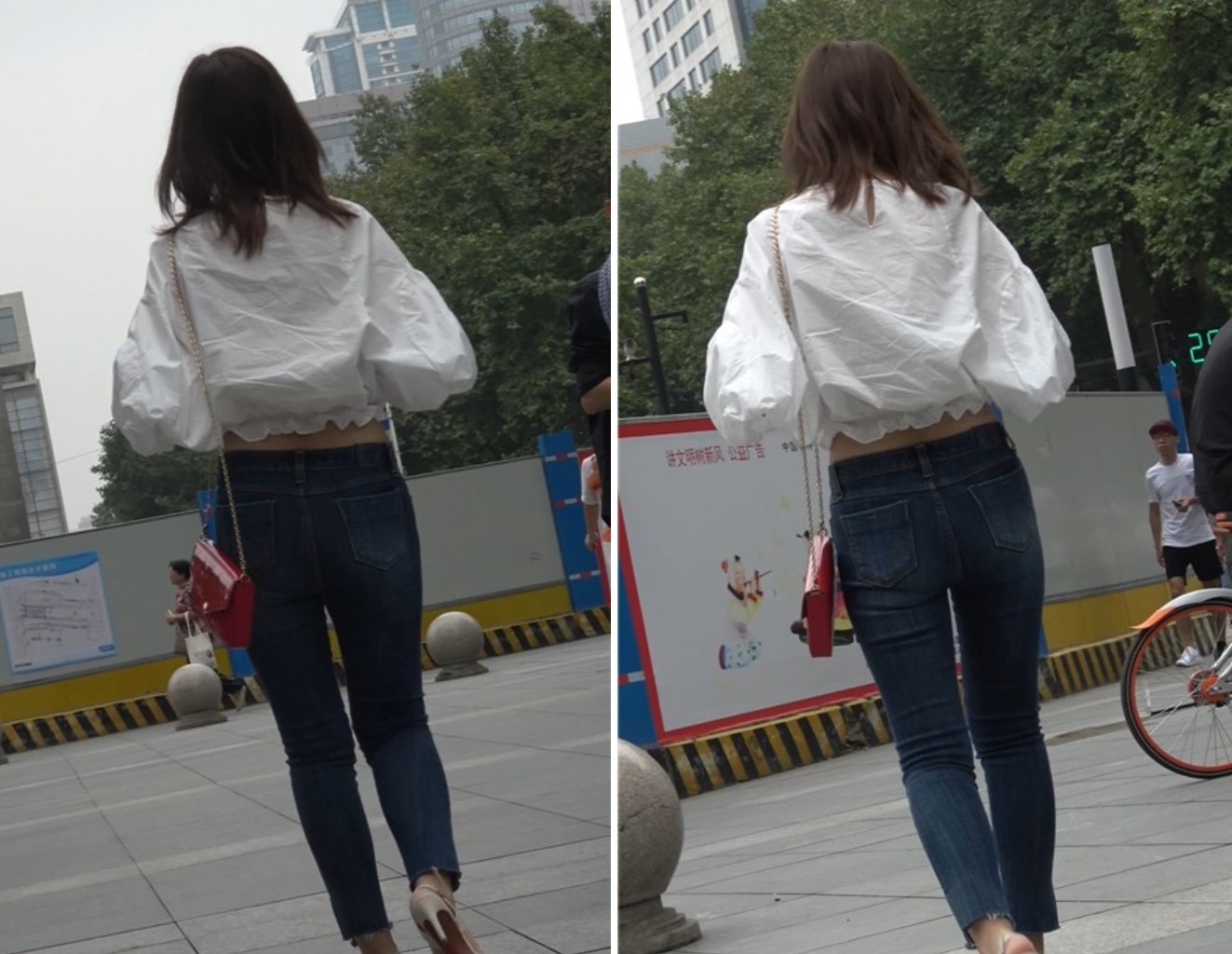 4K - 紧身蓝牛白衬衫街拍性感高跟鞋气质美女姐姐[0.98 GB]