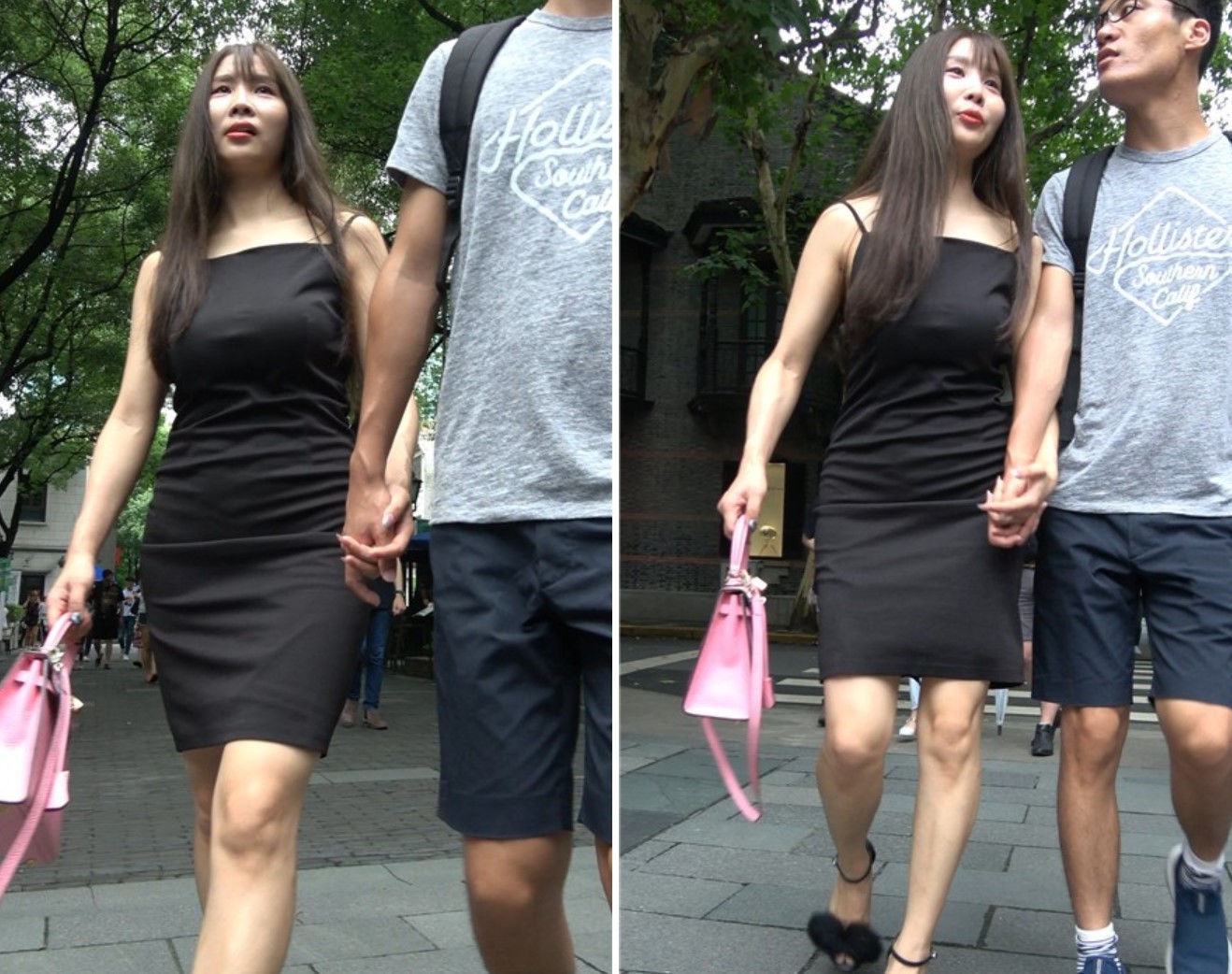 4K - 黑色吊带裙连衣裙街拍高跟美女跟男友挽手逛街[1.18 GB]