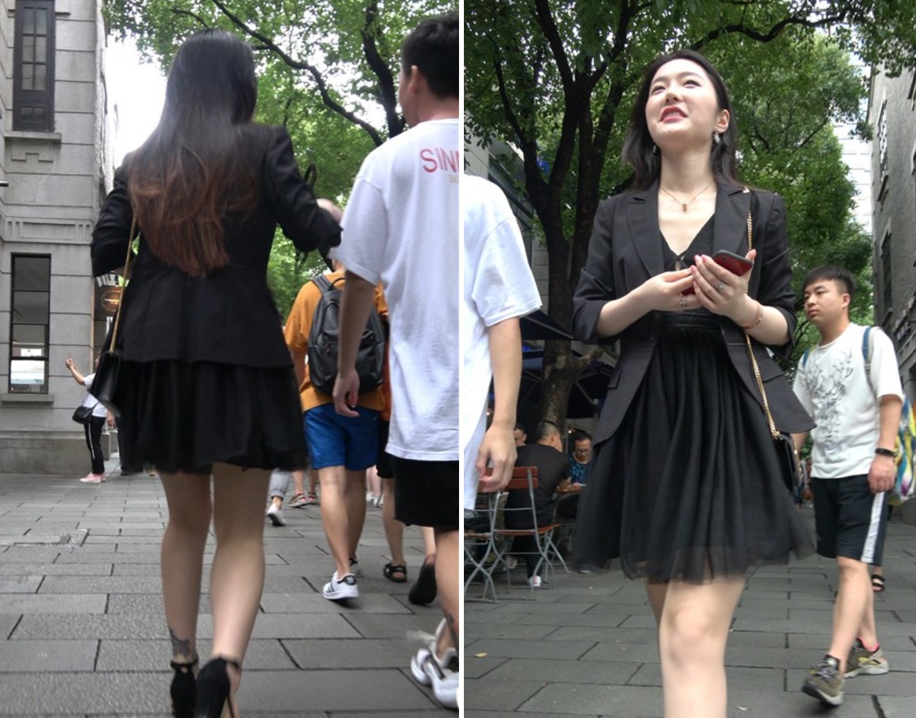 4K - 连衣裙黑色小西装外套街拍超气质白净女神姐姐[879 MB]