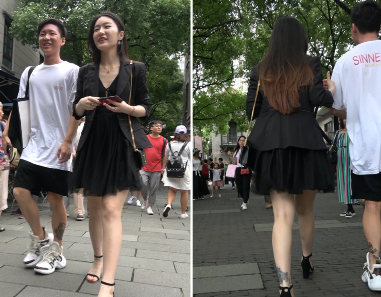 4K - 连衣裙黑色小西装外套街拍超气质白净女神姐姐[879 MB]