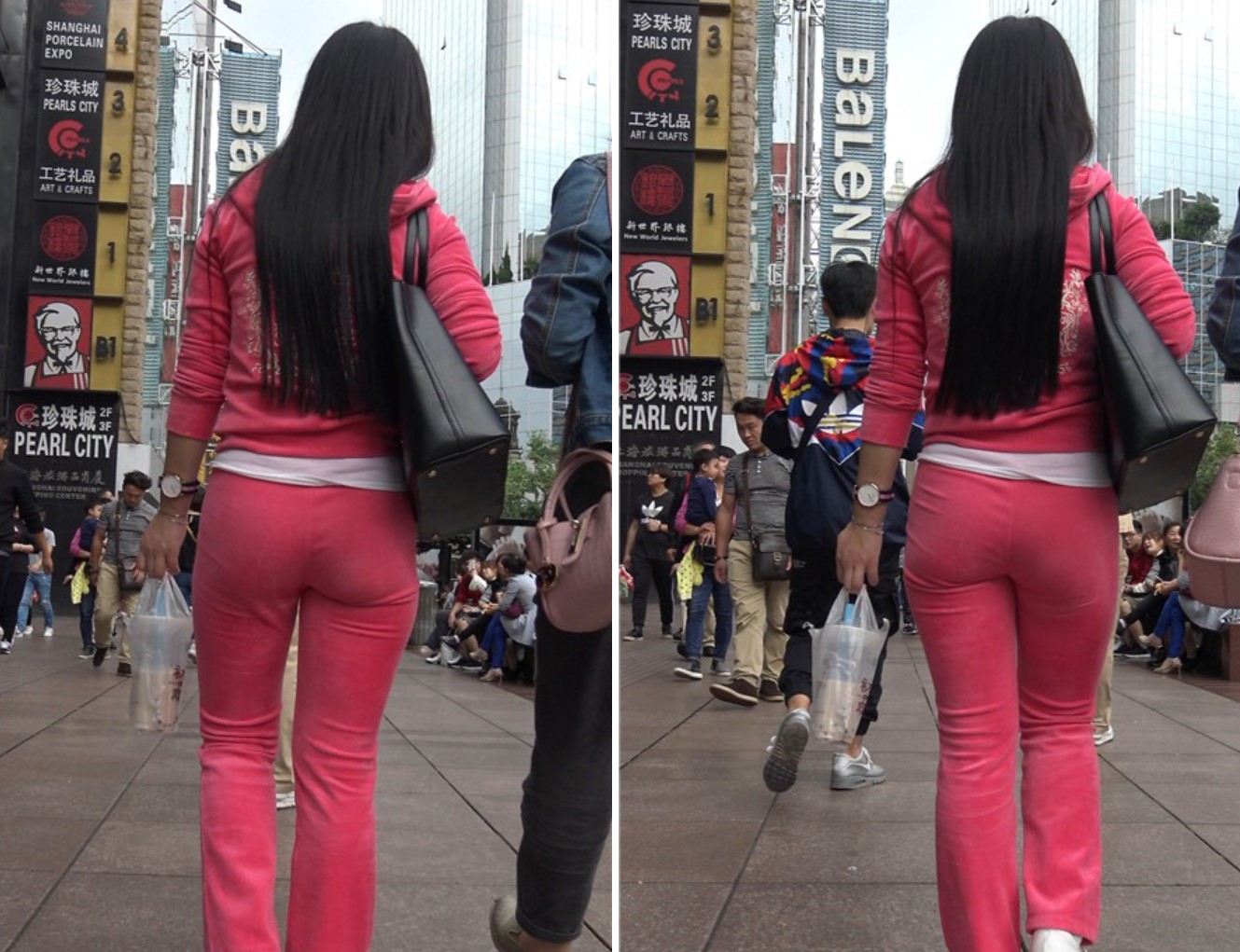 4K - 极度诱惑粉色紧身运动套装街拍气质美臀美女 [813 MB]